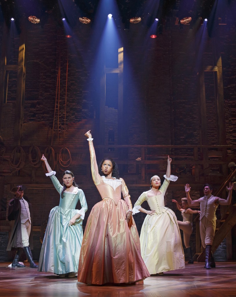 Lin-Manuel Miranda has written songs for the women in Alexander Hamilton’s life that reflect their intelligence, strength, and high spirits. (From left) Phillipa Soo, Renée Elise Goldsberry, and Jasmine Cephas Jones. Photo: Joan Marcus. 