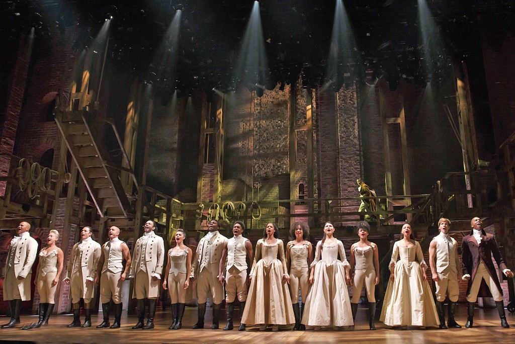 The cast of Hamilton at the Richard Rodgers Theatre. Photo: Joan Marcus. 