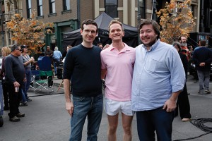 Craig Thomas, Neil Patrick Harris as Barney, and Carter Bays on the set for the last episode of How I Met Your Mother.