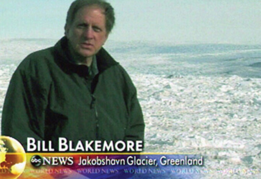 Bill Blakemore ’65, former ABC News correspondent shown on the Greenland ice sheet, now reports and lectures on climate change. Photo: ABC News.