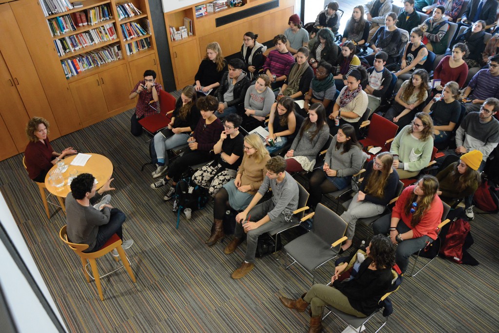 Director Sharon Belden Castonguay (r) and her staff arrange information sessions in the light-filled, comfortable central area.